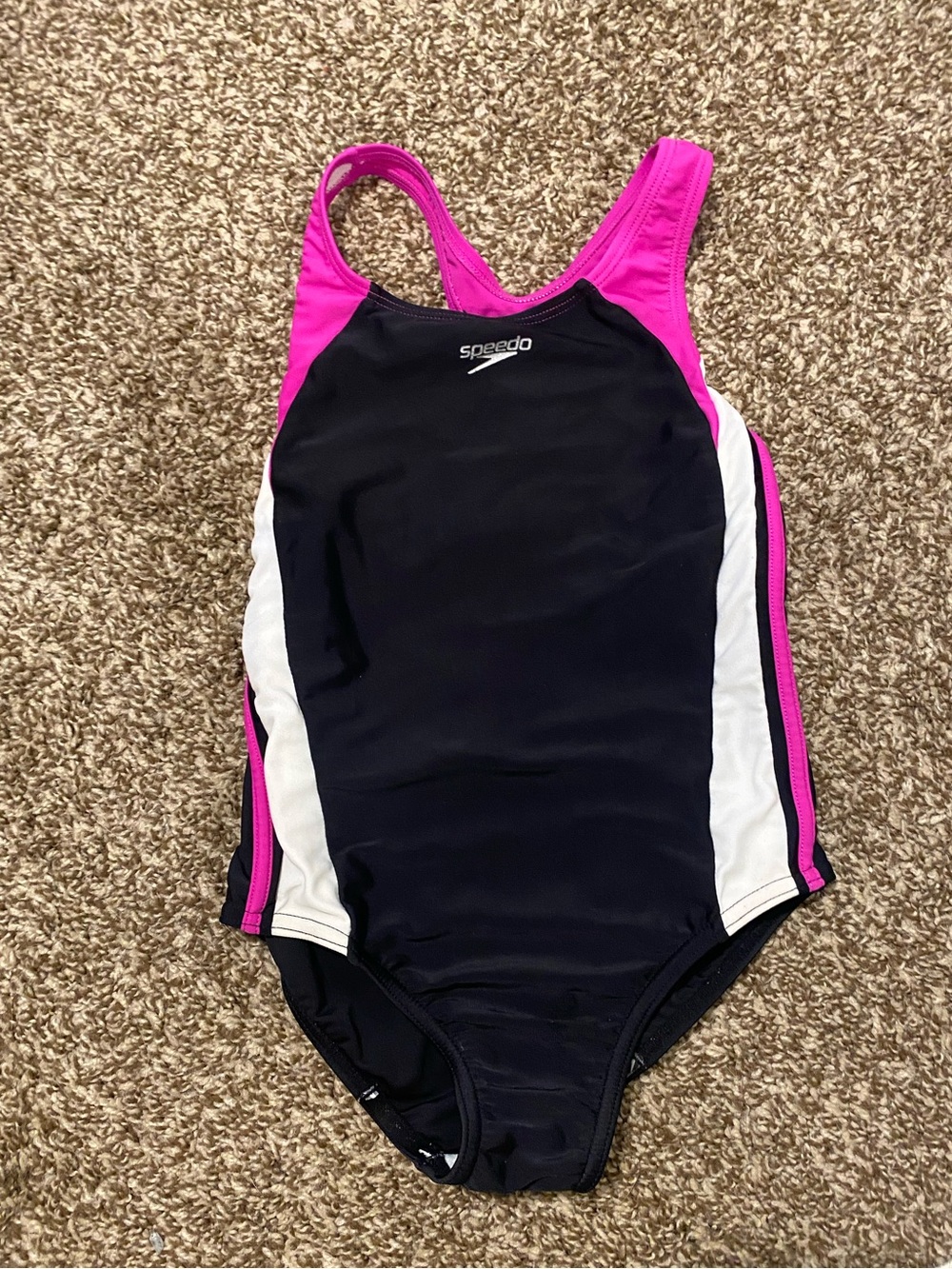 Speedo Black, Hot Pink & White Girls' One-Piece Swimsuit